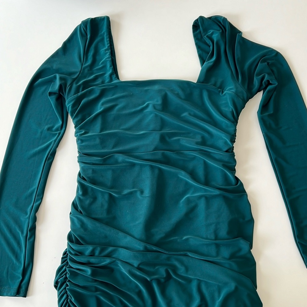 Club L London Long Sleeve Square Neck Maternity Maxi Dress in Bottle Green